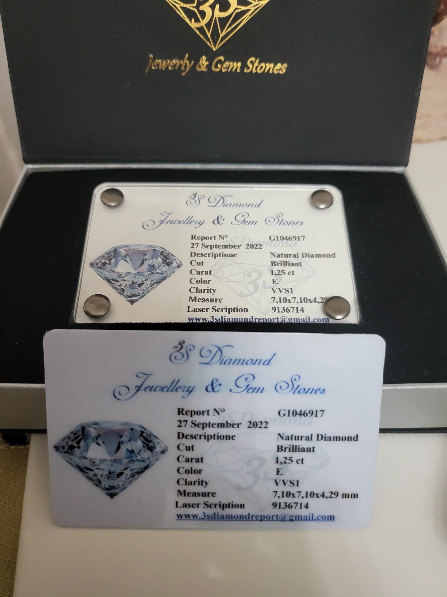 diamante naturale taglio brilliante 1,25 ct Colore E VVS1