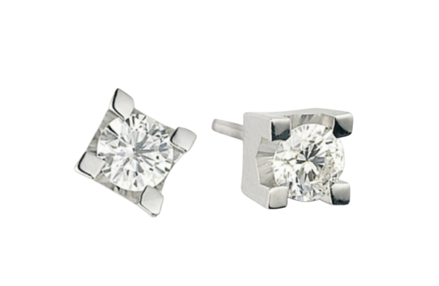 orecchini punto luce quadrato in oro bianco 18k e 2 diamante naturali 2 ct