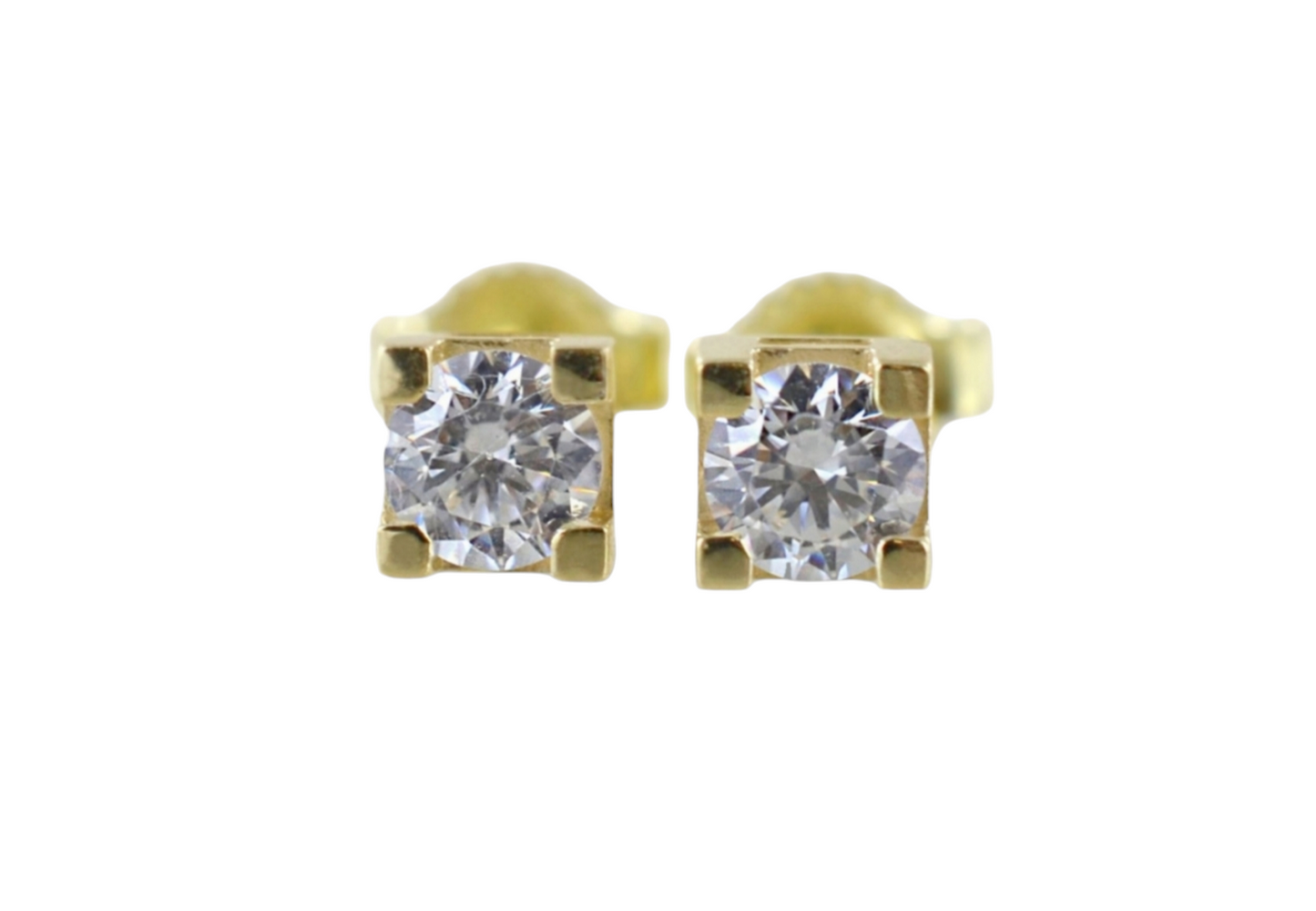 orecchini punto luce quadrato in oro giallo 18k e 2 diamanti naturali 0,90 ct