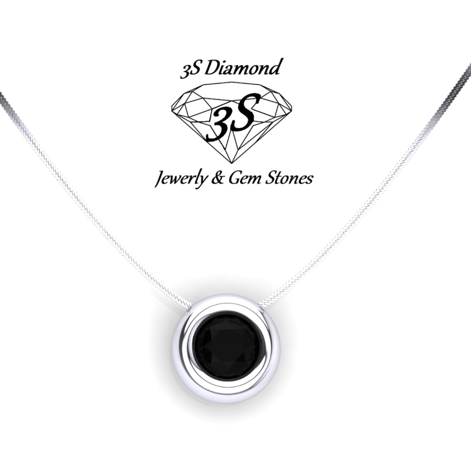 Ciondolo punto luce in oro bianco 18k con diamante naturale nero 0,50 ct