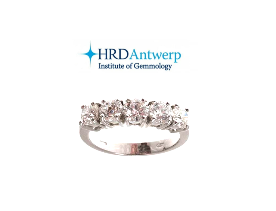 Anello veretta certificato HRD con 5 diamanti naturali 1,25 ct