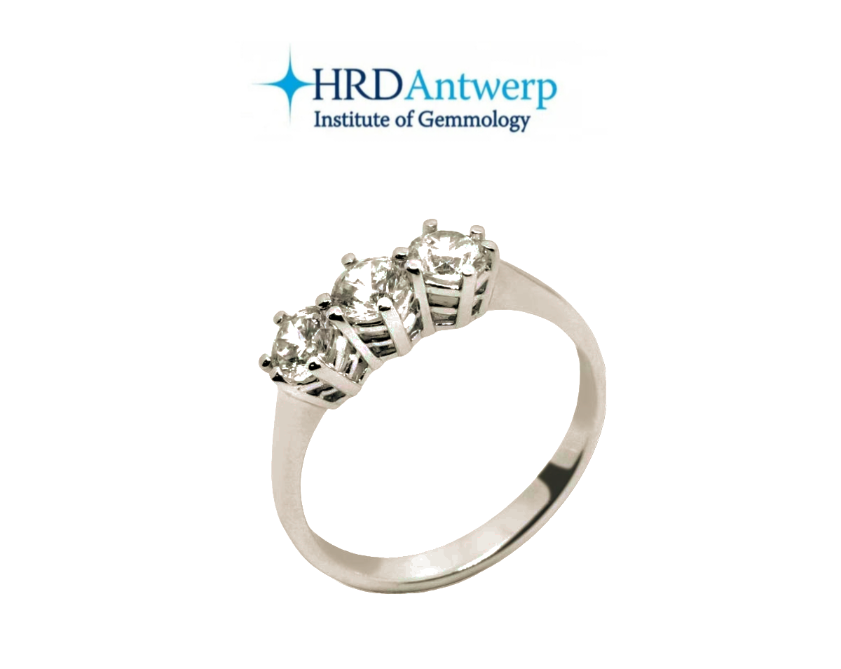 Anello Trilogy certificato HRD con 3 diamanti naturali 0,94 ct