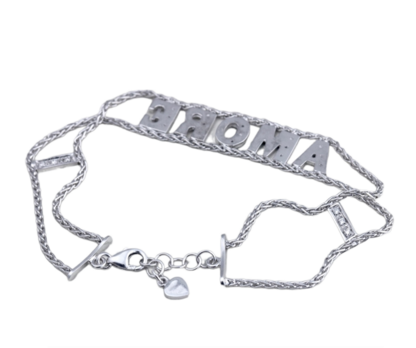 bracciale personalizzato in oro bianco e brilliantini naturali su lettere 0,65ct