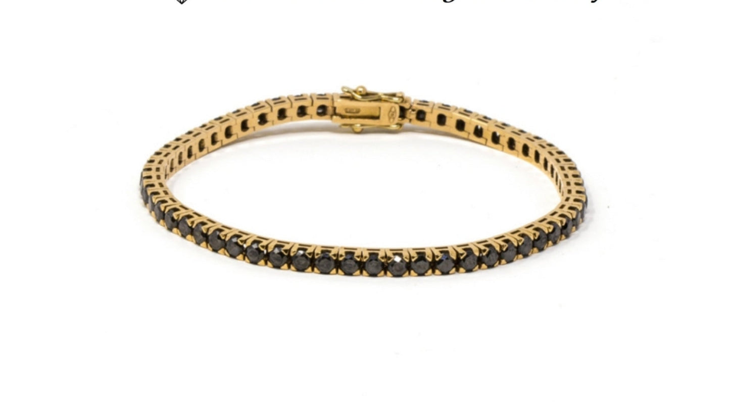 bracciale tennis in oro giallo 18k e diamanti naturali neri 4,00ct
