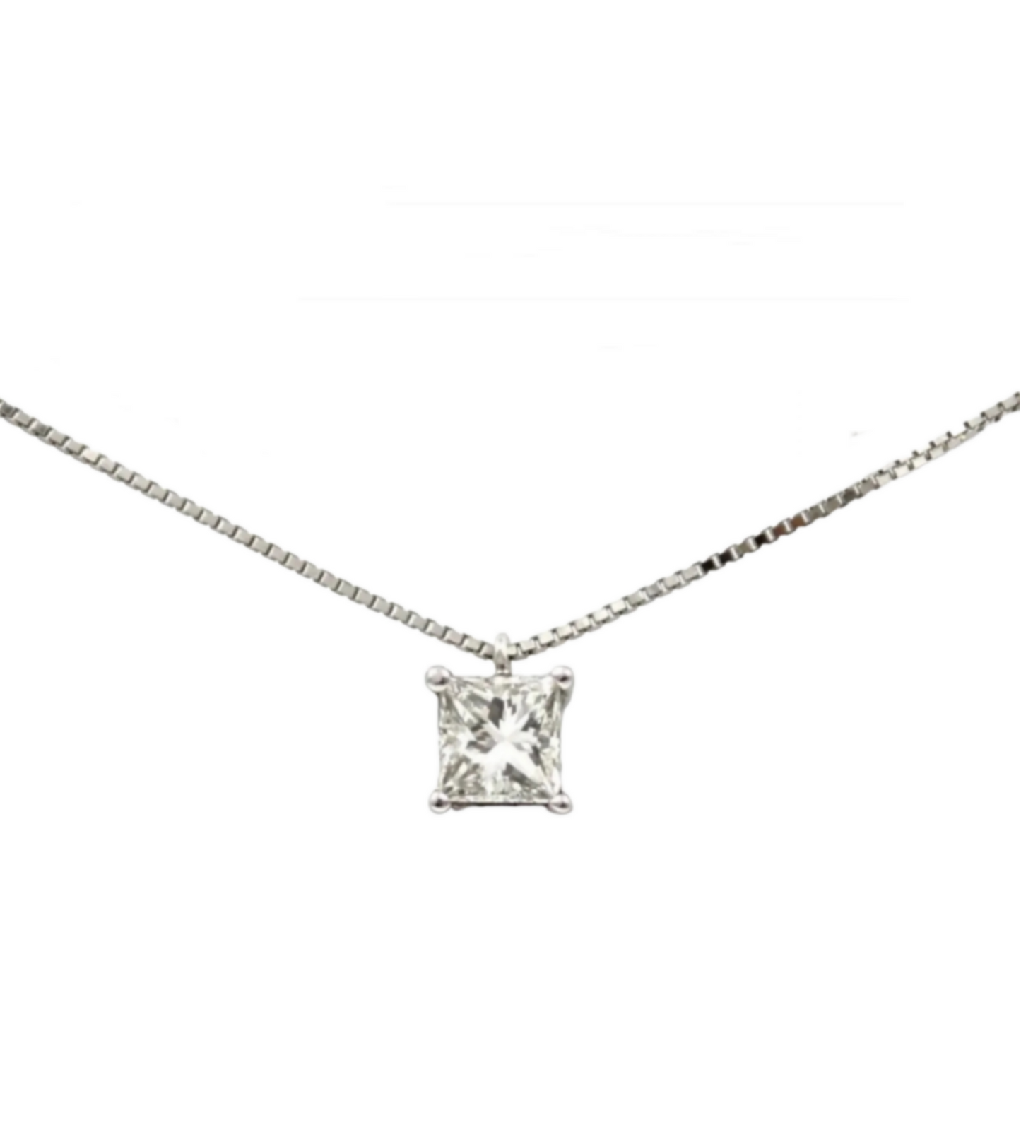 ciondolo punto luce in oro bianco 18k e diamante naturale taglio princess 0,20ct