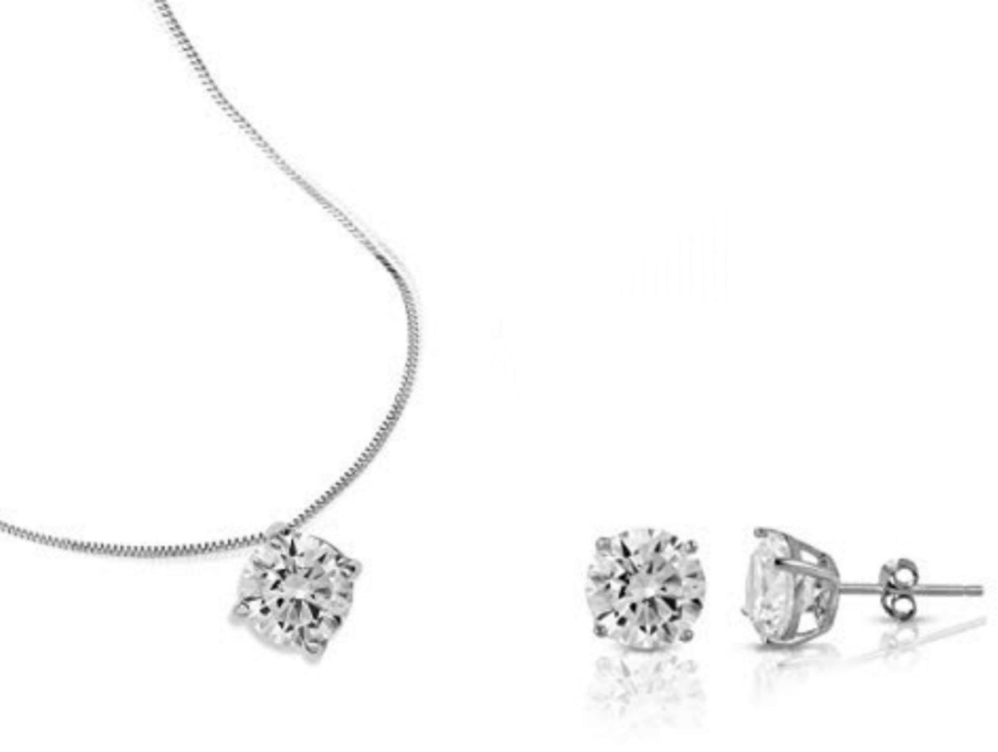 set completo in oro bianco 18k con ciondolo e orecchini punto luce e 3 diamanti naturali 1,35 ct color E VVS1