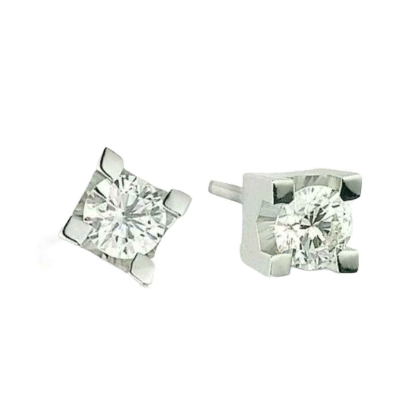 orecchini punto luce quadrato in oro bianco 18k e 2 diamanti naturali 0,90 ct