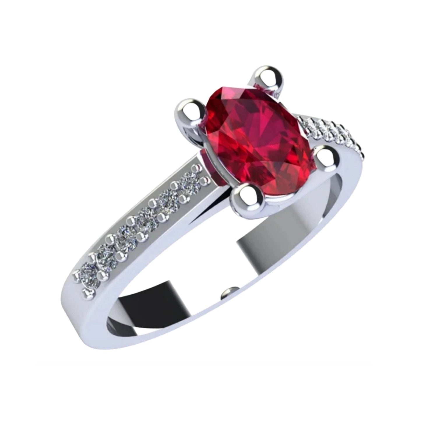 anello solitario in oro bianco 18k e 1 rubino naturale taglio ovale o brillante 2.00 ct