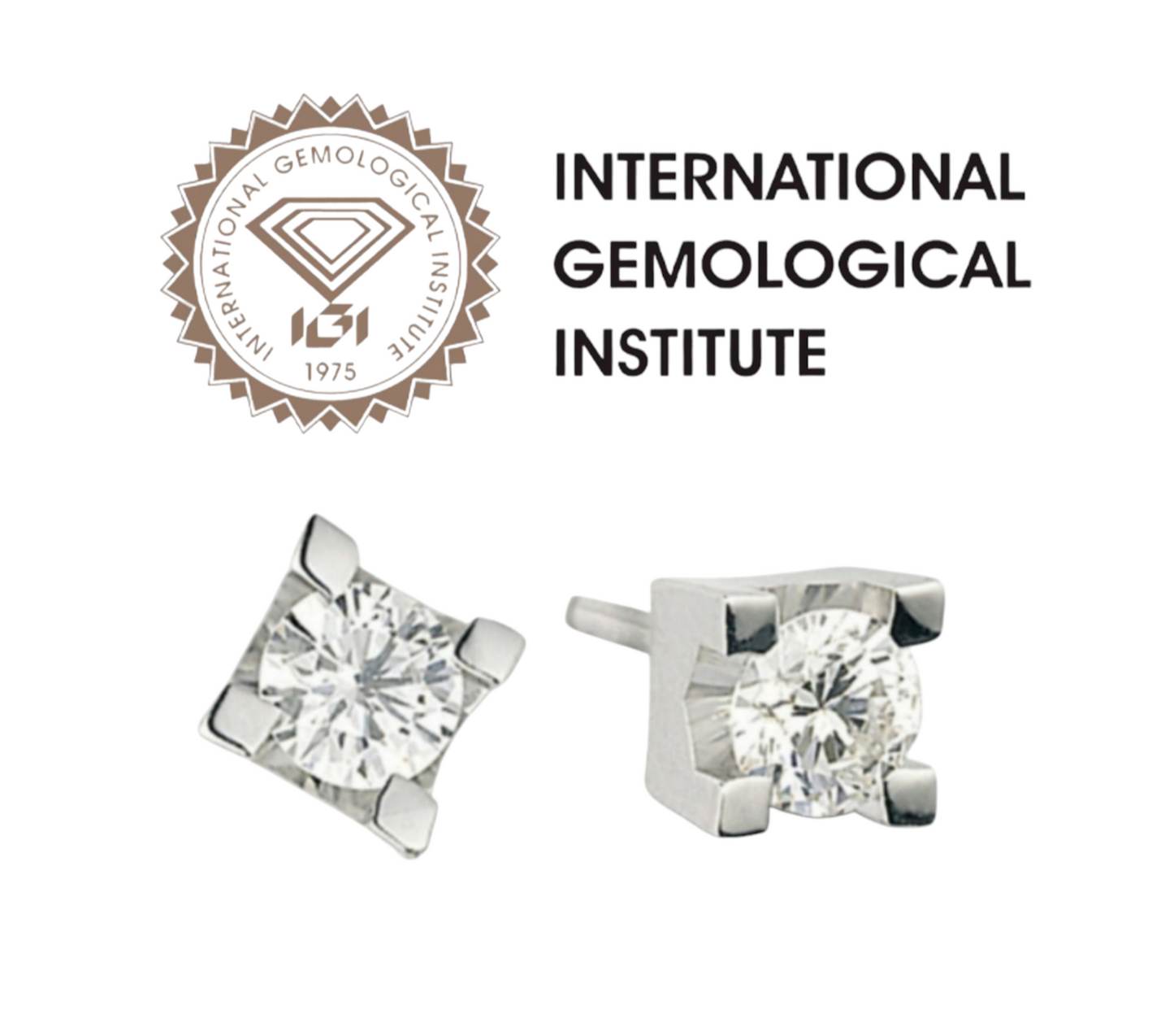 orecchini punto luce quadrato in oro bianco 18k e 2 diamante naturali 2 ct