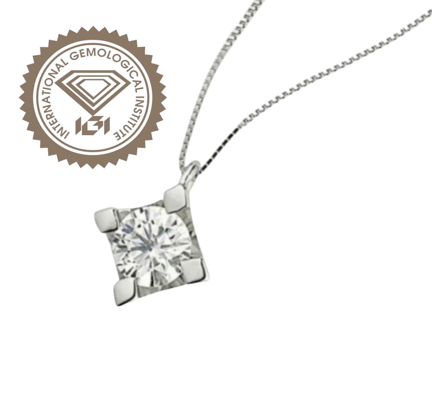 ciondolo punto luce quadrato in oro bianco 18k e diamanti naturale 0,25 ct