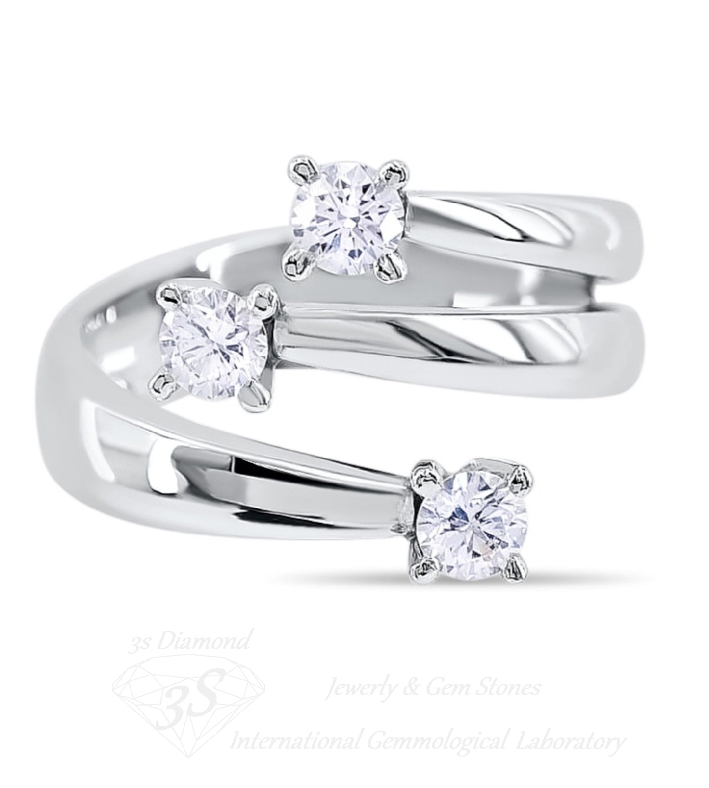 anello trilogy in oro bianco 18k e 3 diamanti naturali 0,75ct