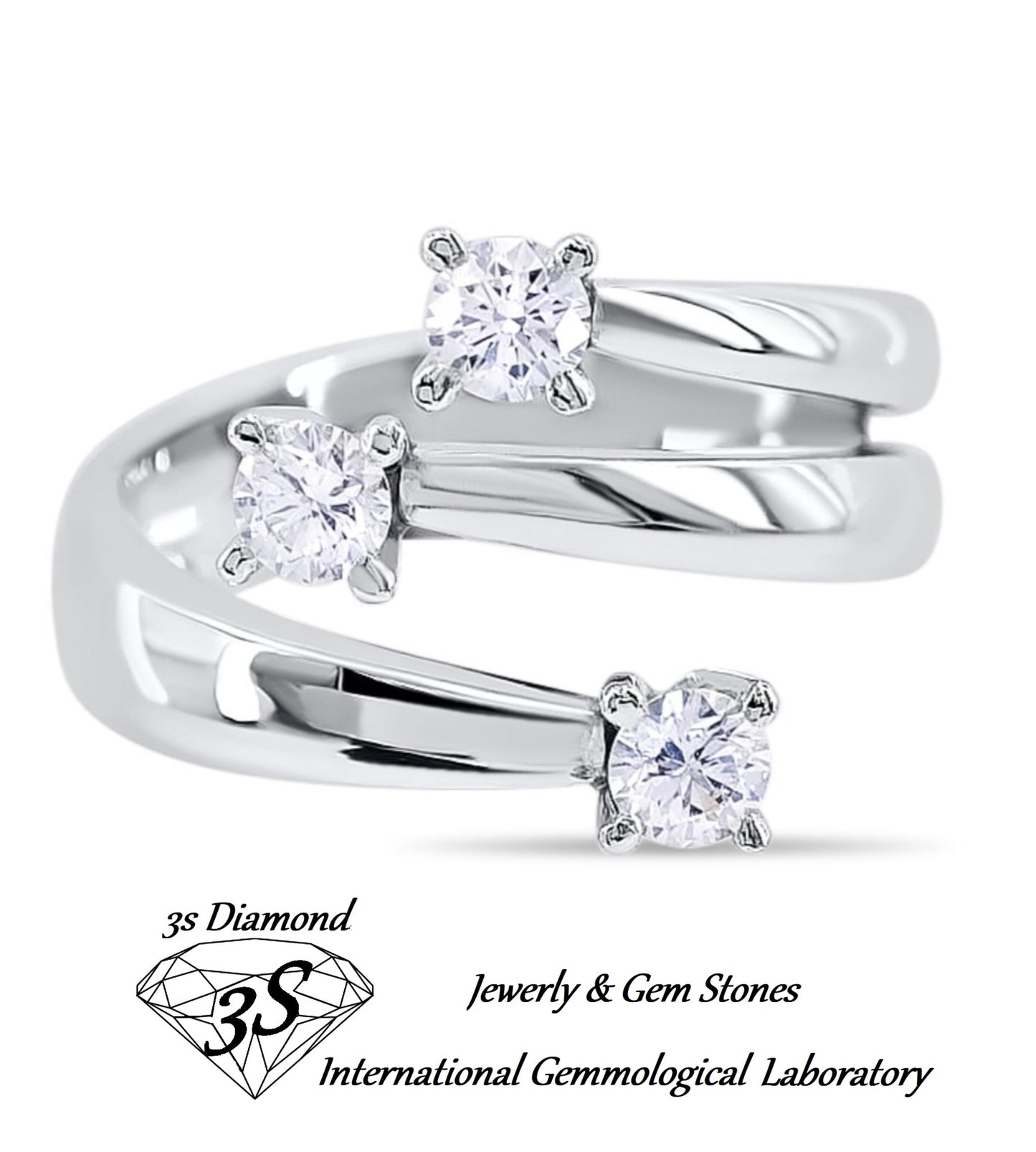 anello trilogy in oro bianco 18k e 3 diamanti naturali 0,75ct