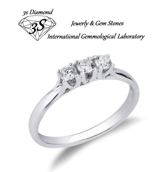 anello trilogy in oro bianco 18k e 3 diamanti naturali 0,45ct