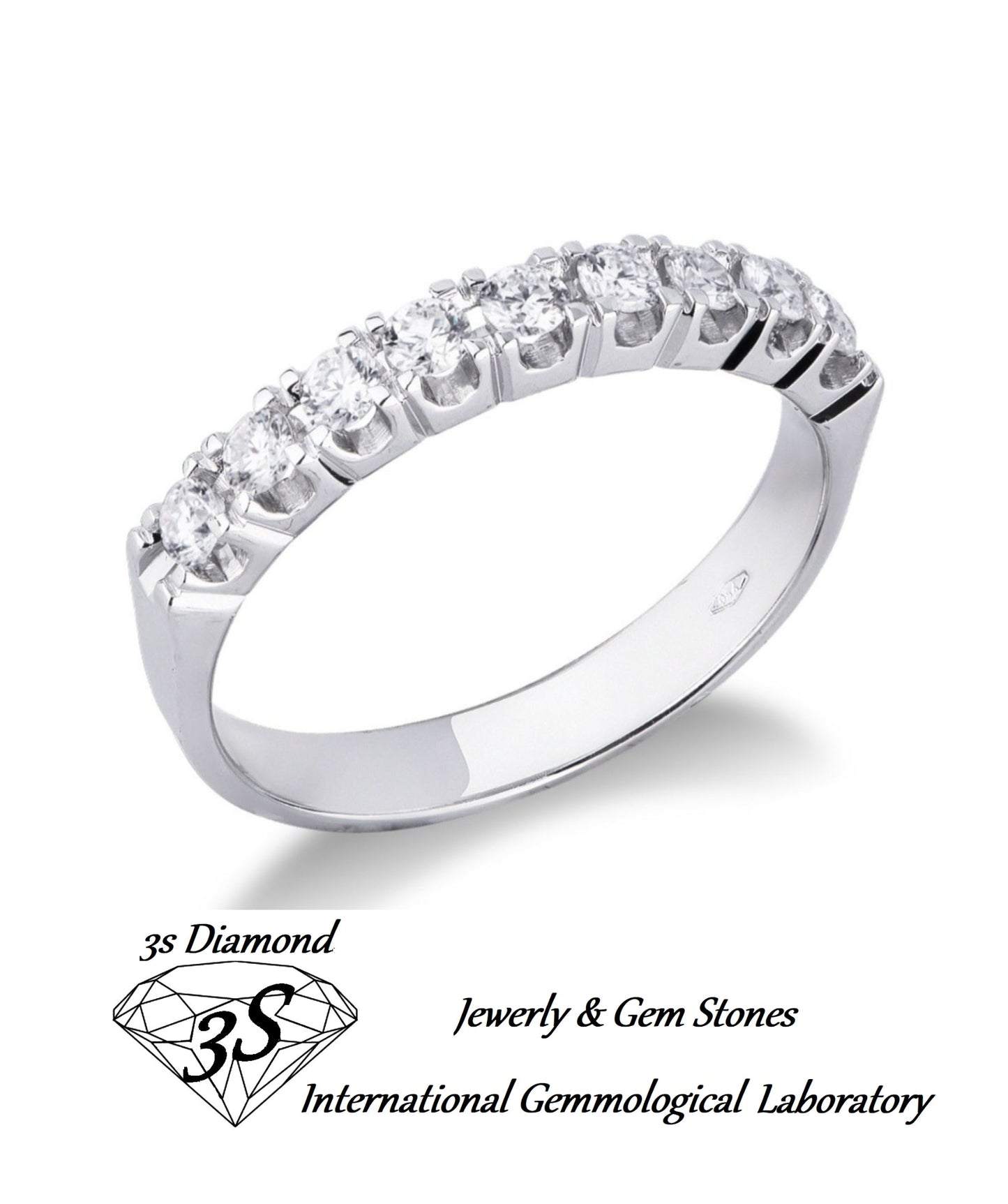 Anello veretta a 9 pietre oro bianco 18k con diamanti 0,90 ct