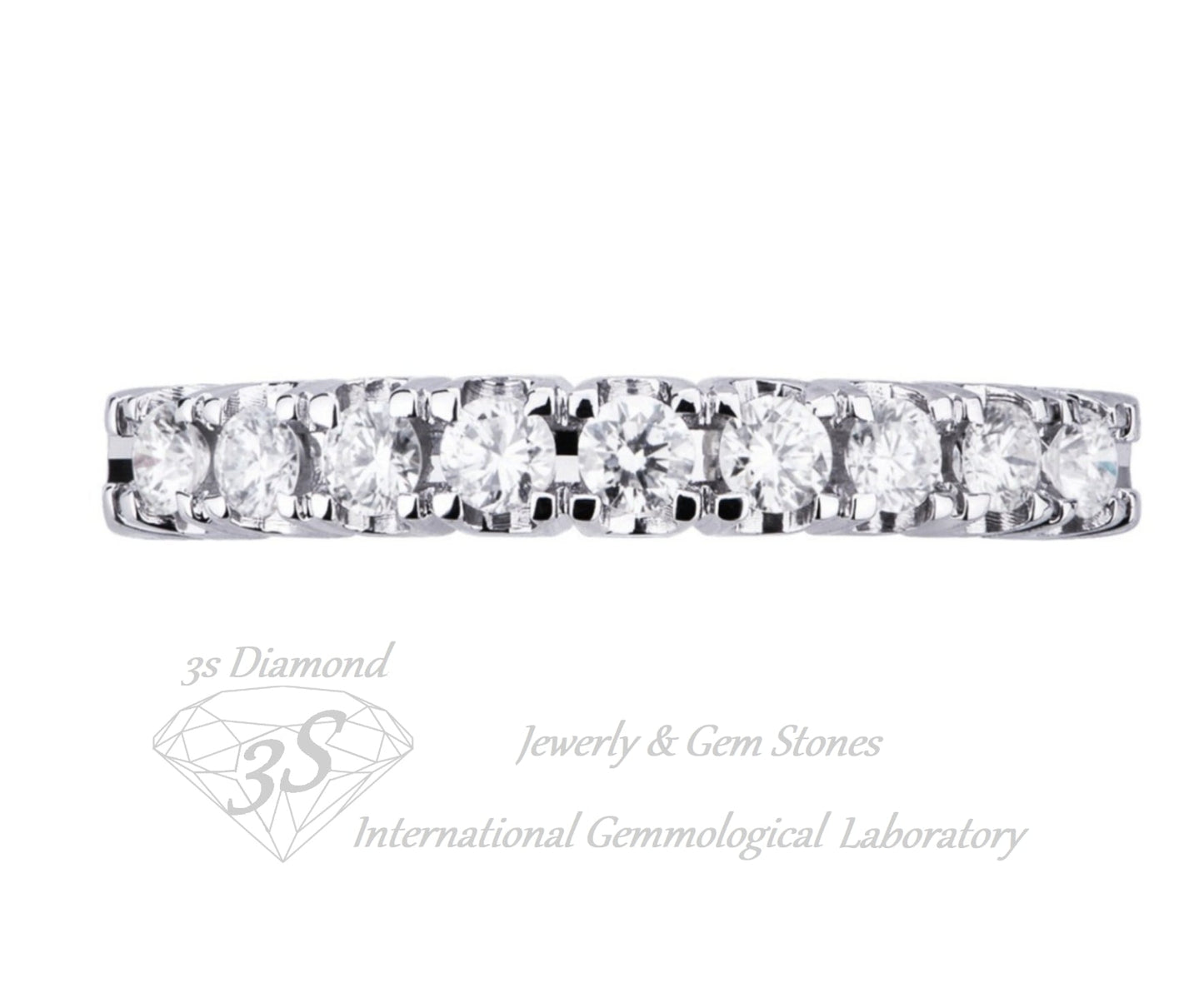 Anello veretta a 9 pietre oro bianco 18k con diamanti 0,90 ct