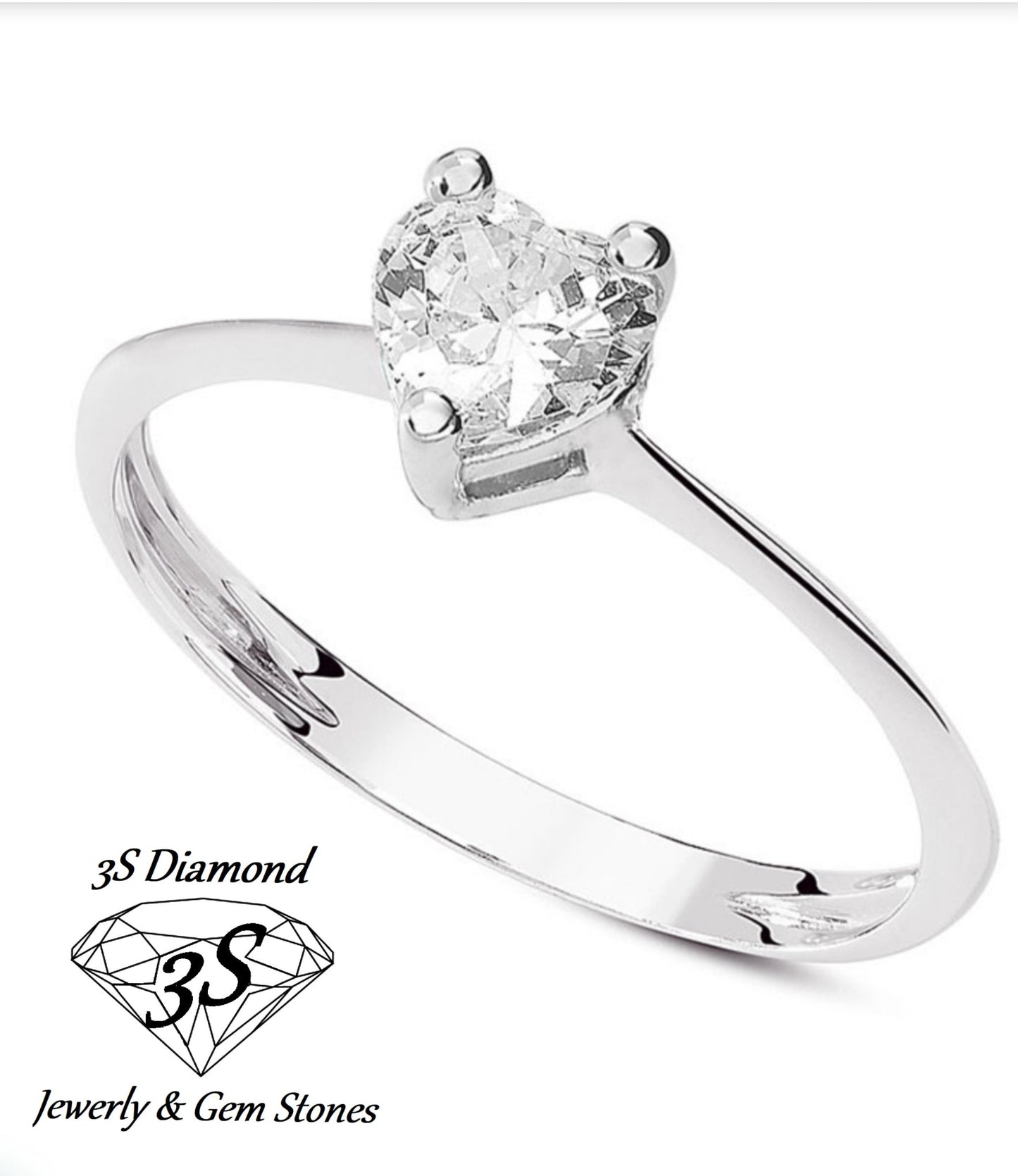 anello solitario oro bianco 18k diamanti taglio cuore centrale 0,50 ct