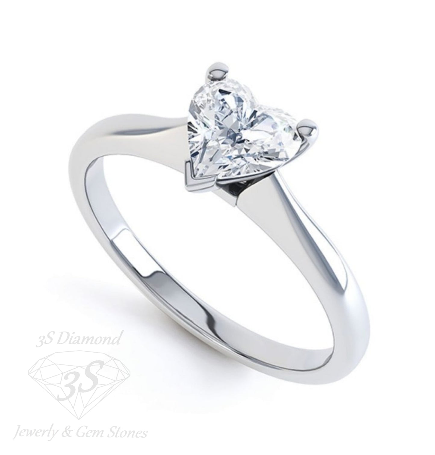 anello solitario oro bianco 18k diamanti taglio cuore centrale 0,50 ct