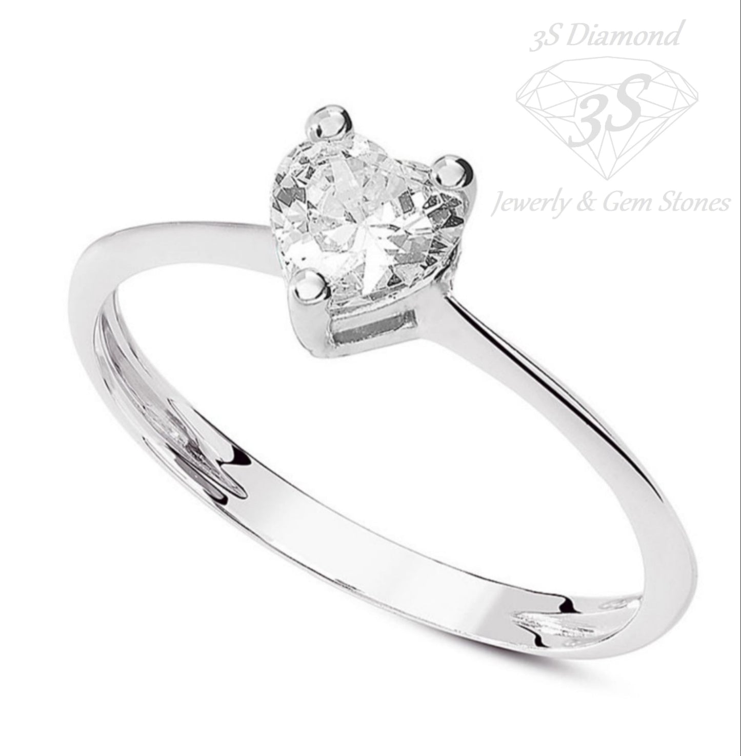 anello solitario oro bianco 18k diamanti taglio cuore centrale 0,50 ct