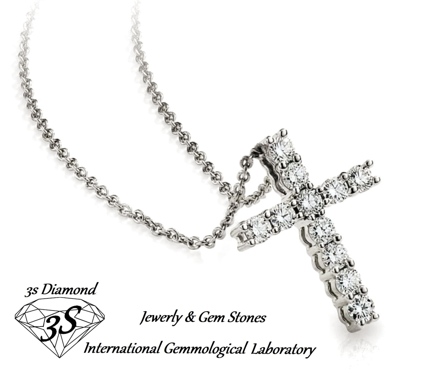 ciondolo croce in oro bianco 18k e 11 diamanti naturali 1,10 ct