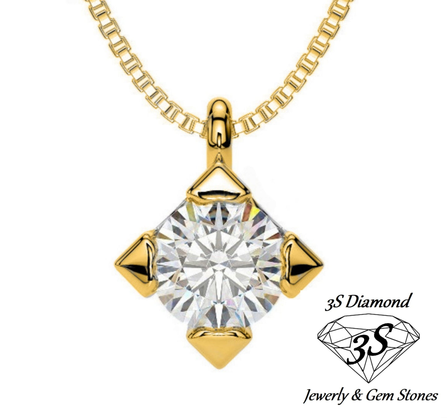ciondolo punto luce quadrato in oro giallo 18k e diamanti naturale 0,25 ct