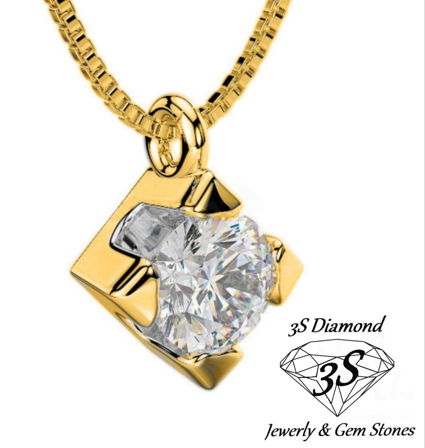 ciondolo punto luce quadrato in oro giallo 18k e diamanti naturale 0,25 ct