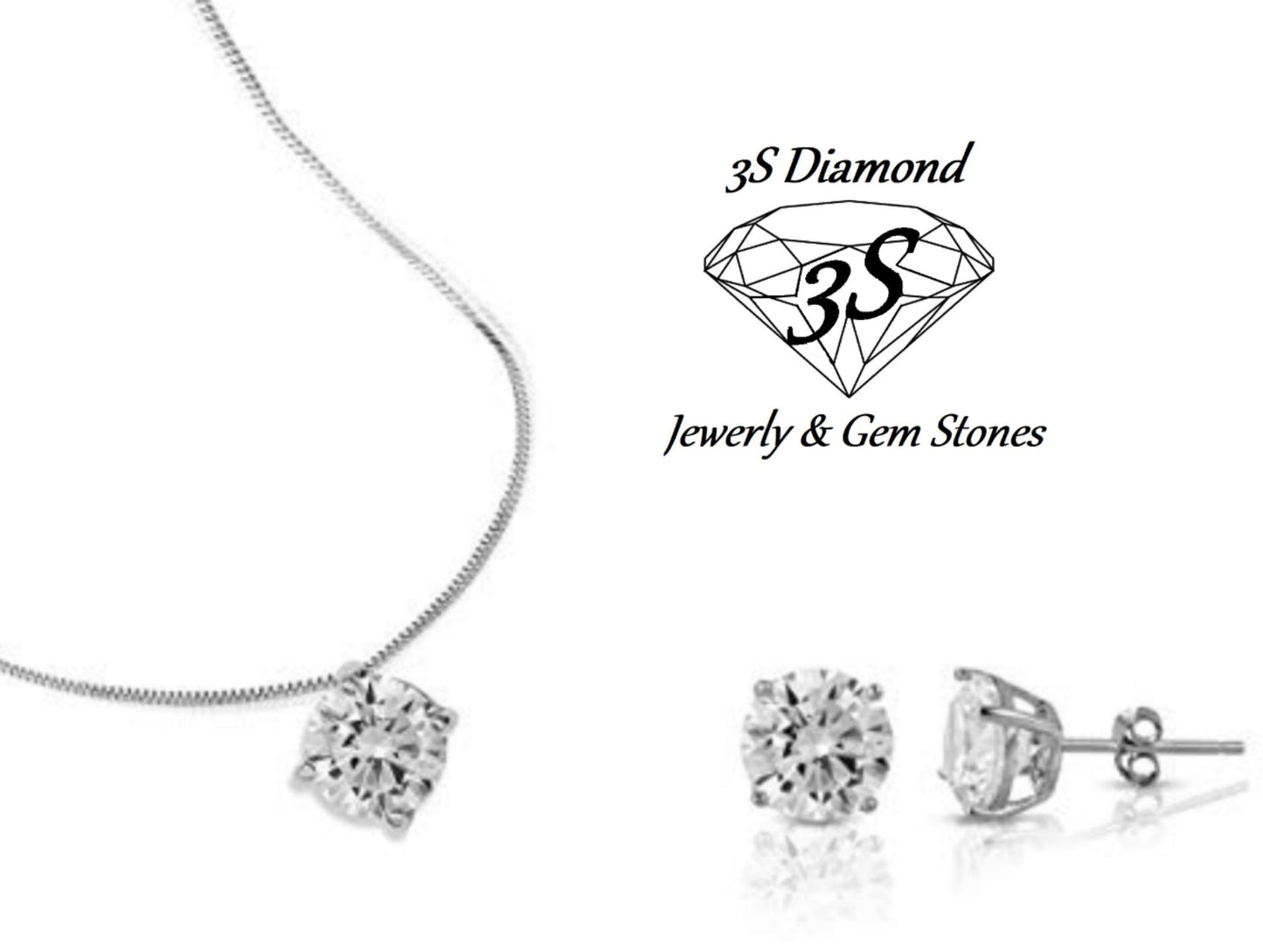 set completo in oro bianco 18k con ciondolo e orecchini punto luce e 3 diamanti naturali 1,35 ct color E VVS1