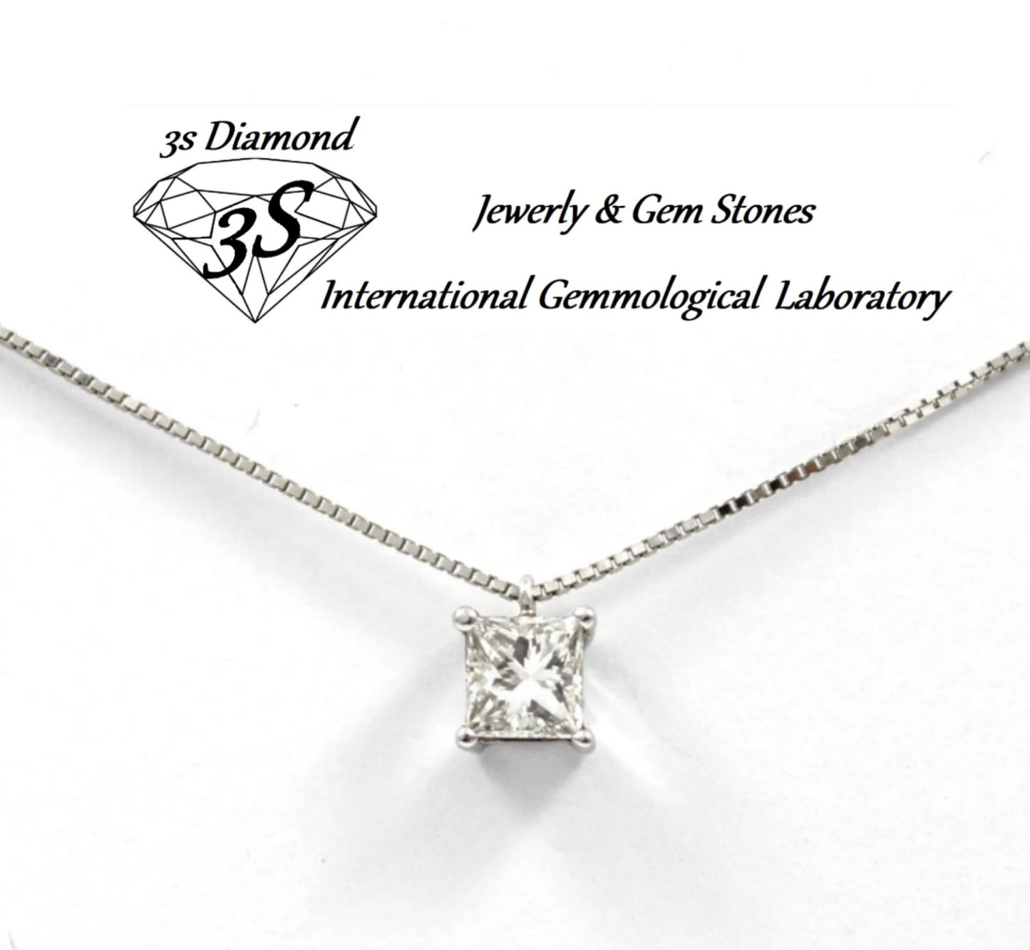 ciondolo punto luce in oro bianco 18k e diamante naturale taglio princess 0,20ct