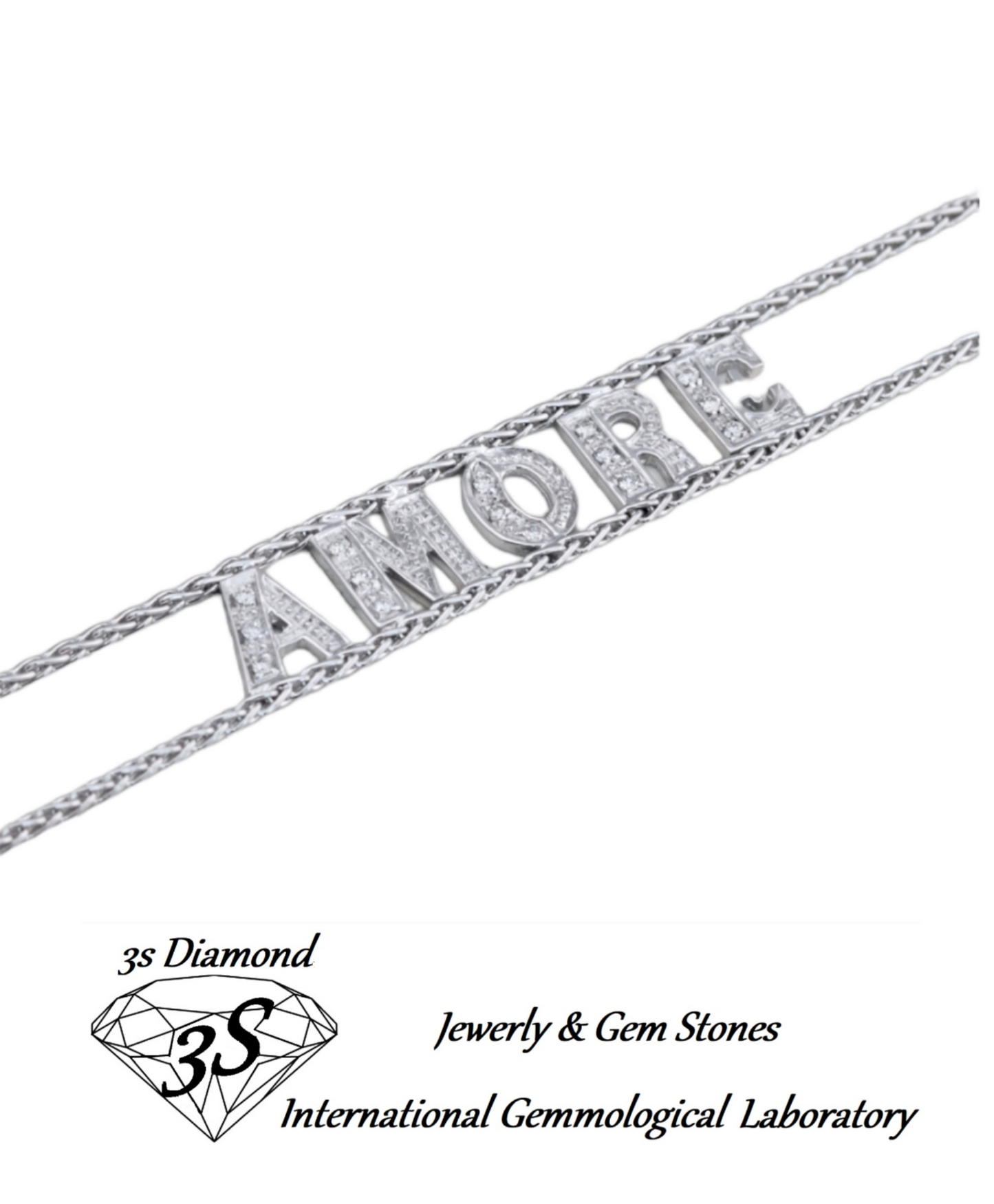 bracciale personalizzato in oro bianco e brilliantini naturali su lettere 0,65ct