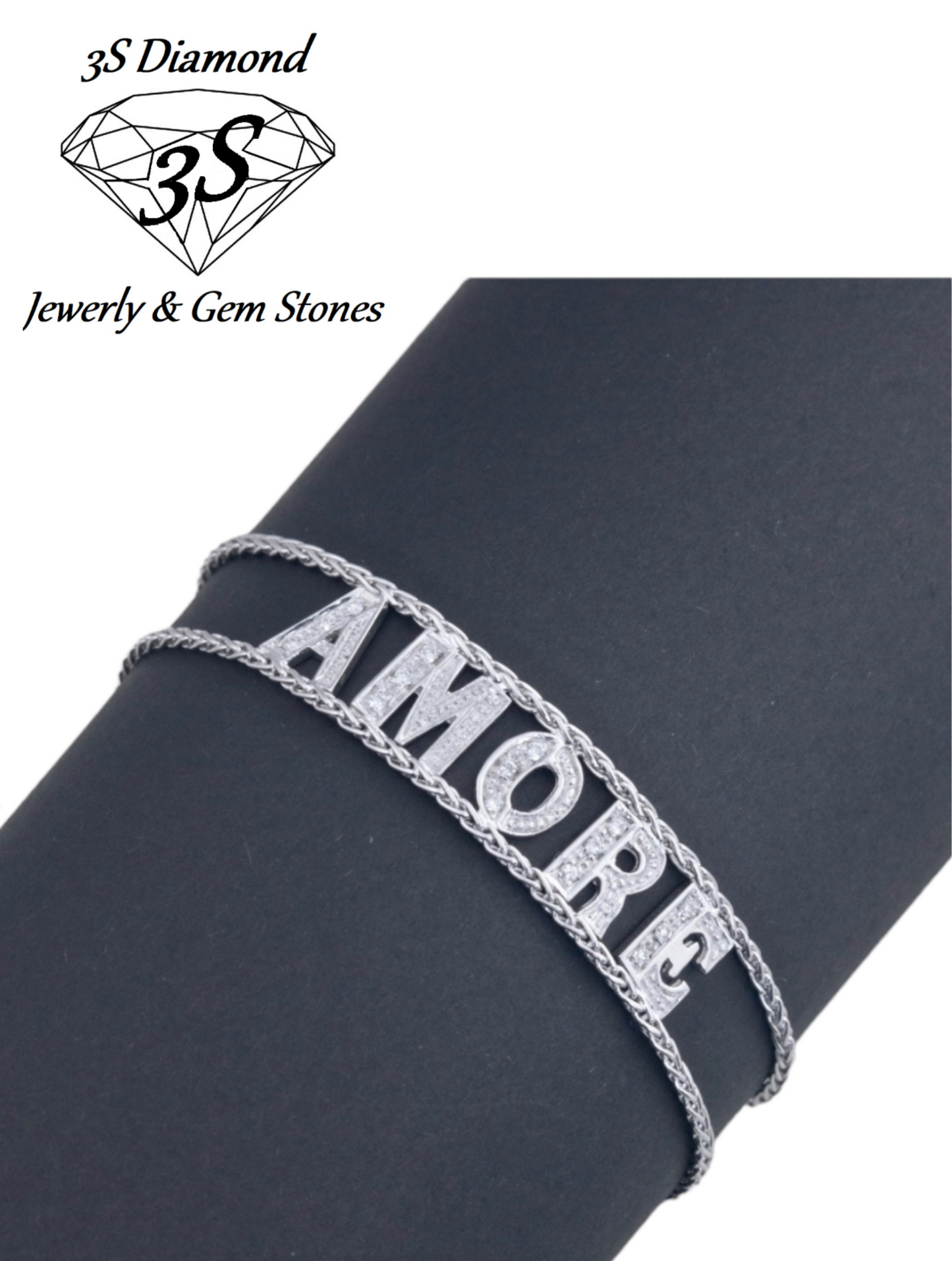 bracciale personalizzato in oro bianco e brilliantini naturali su lettere 0,65ct