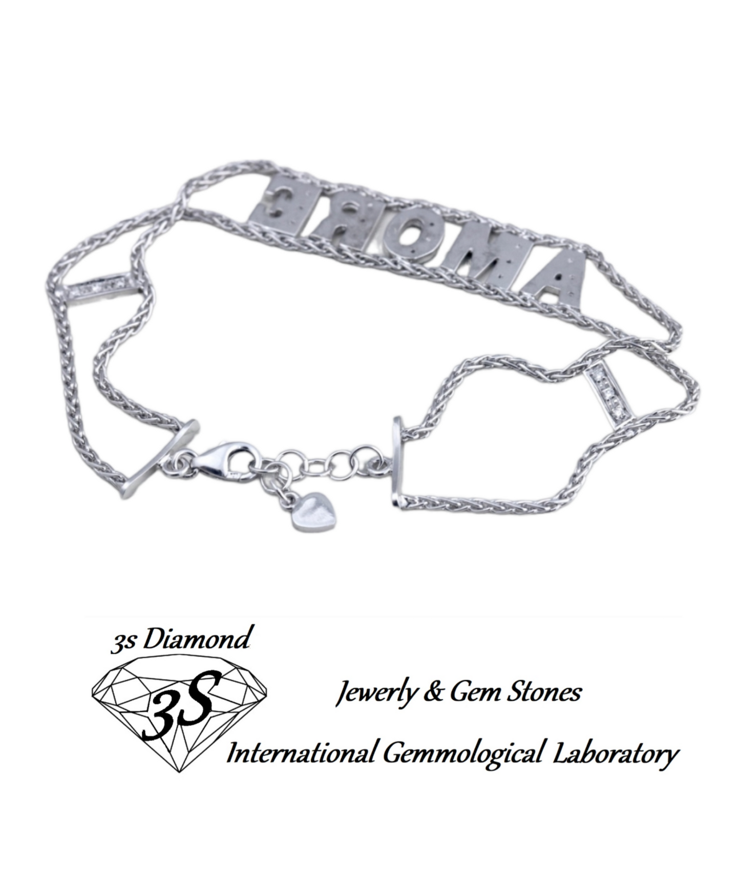 bracciale personalizzato in oro bianco e brilliantini naturali su lettere 0,65ct