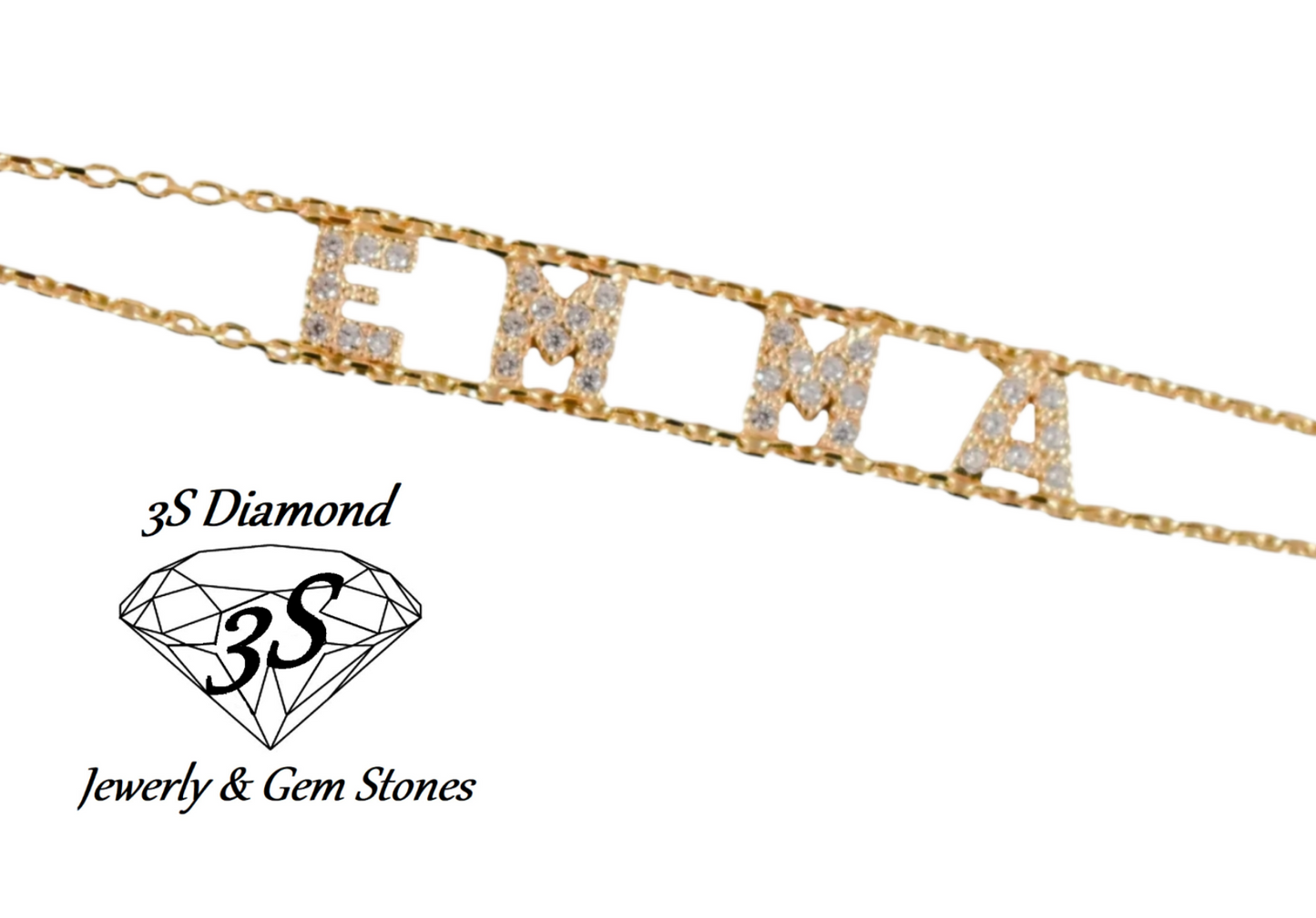 bracciale personalizzato in oro bianco e brilliantini naturali su lettere 0,65ct