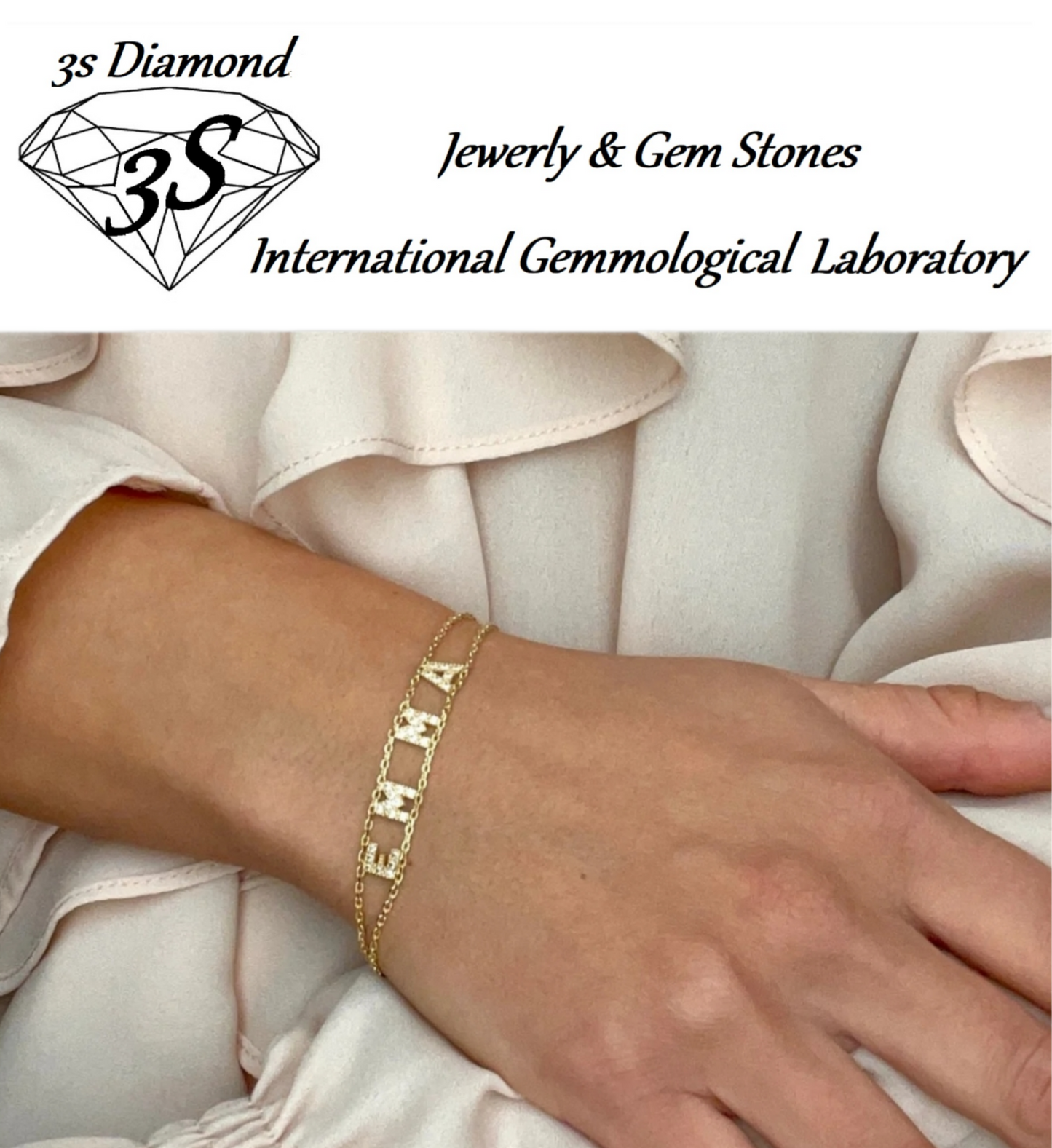 bracciale personalizzato in oro bianco e brilliantini naturali su lettere 0,65ct