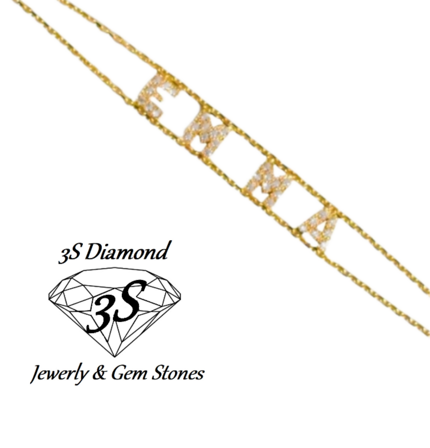bracciale personalizzato in oro bianco e brilliantini naturali su lettere 0,65ct