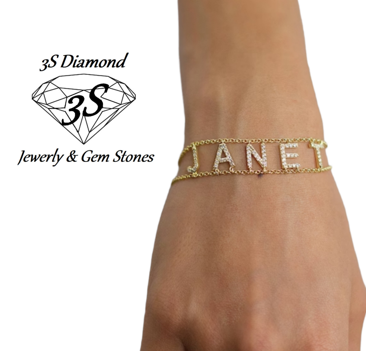 bracciale personalizzato in oro bianco e brilliantini naturali su lettere 0,65ct