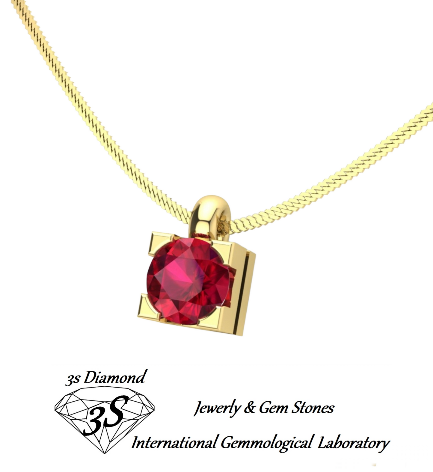 ciondolo punto luce quadrato in oro giallo e rubino naturale 1,00 ct