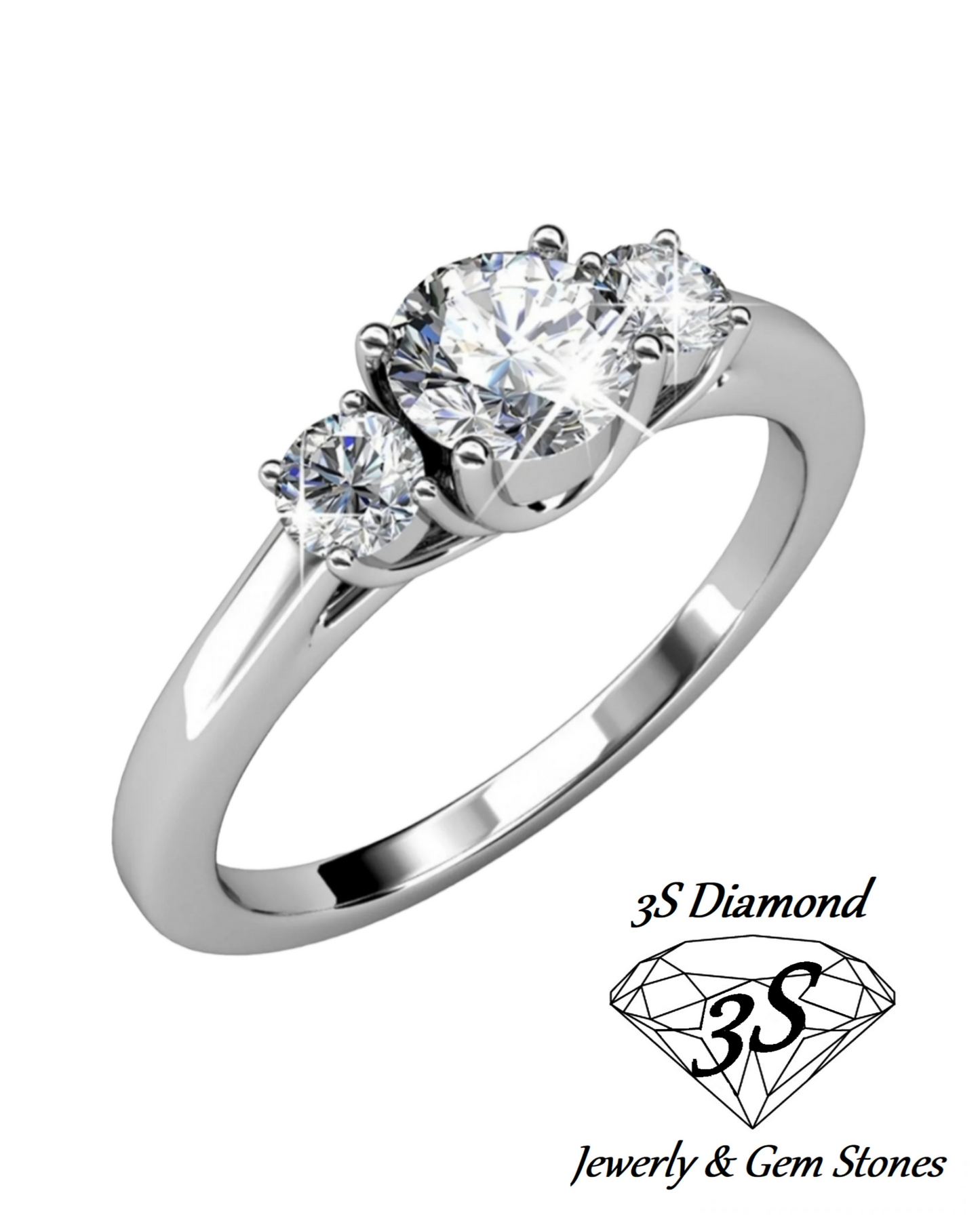 anello trilogy in oro bianco 18k con 3 diamanti naturali 0,60ct