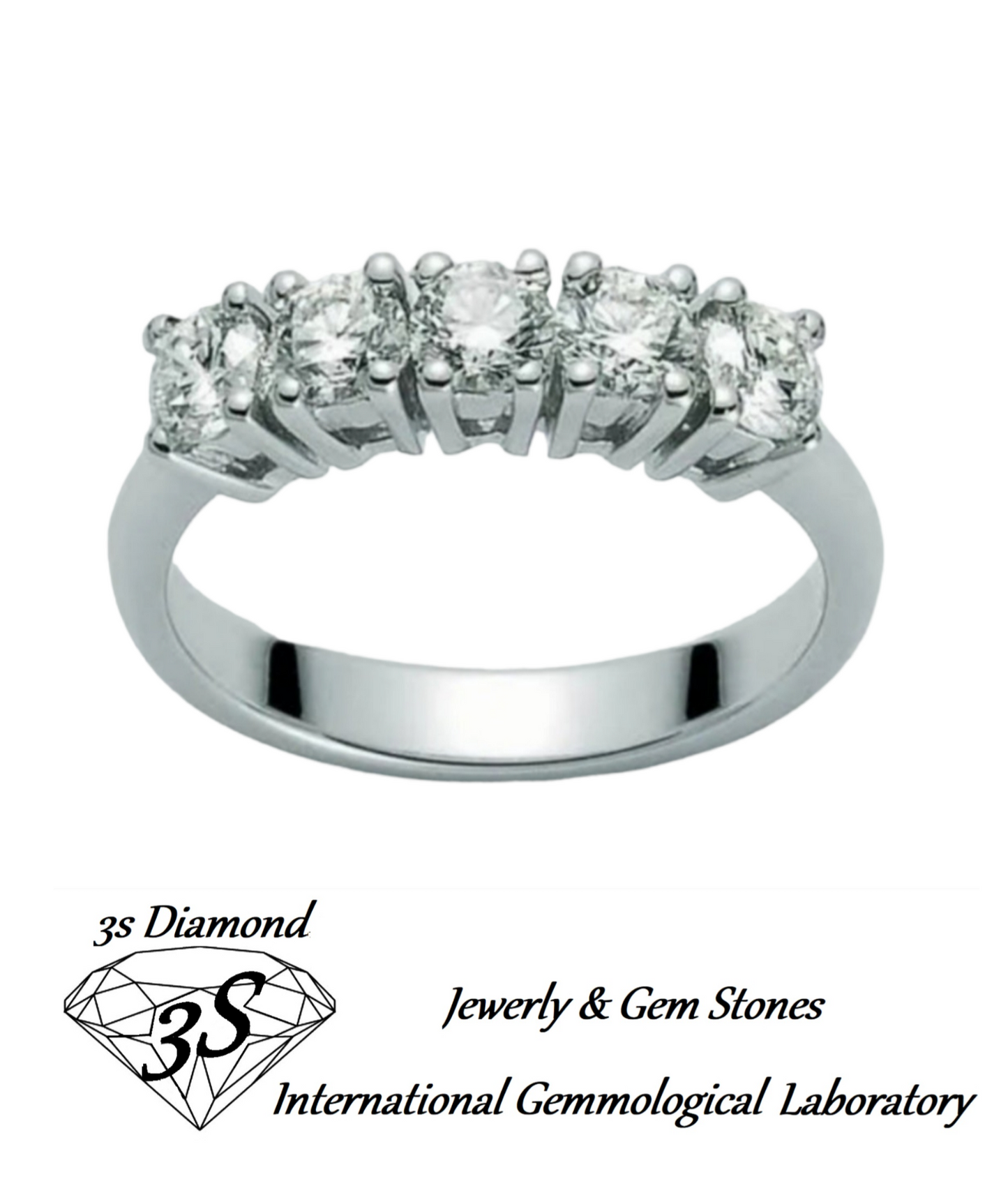 anello veretta a 5 pietre in oro bianco 18k e 5 diamanti naturali 1,00 ct