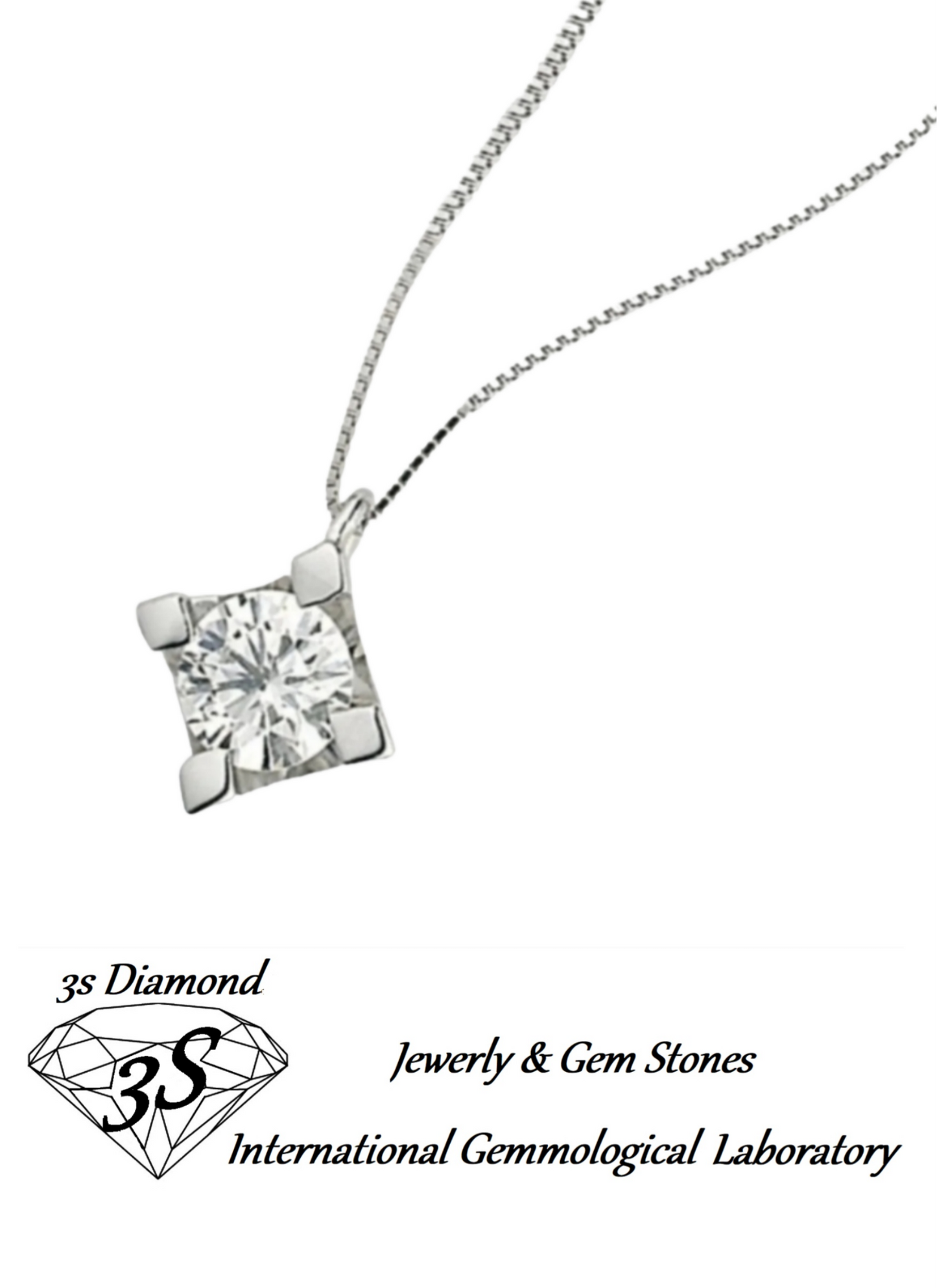 ciondolo punto luce quadrato in oro bianco 18k e diamanti naturale 0,35ct