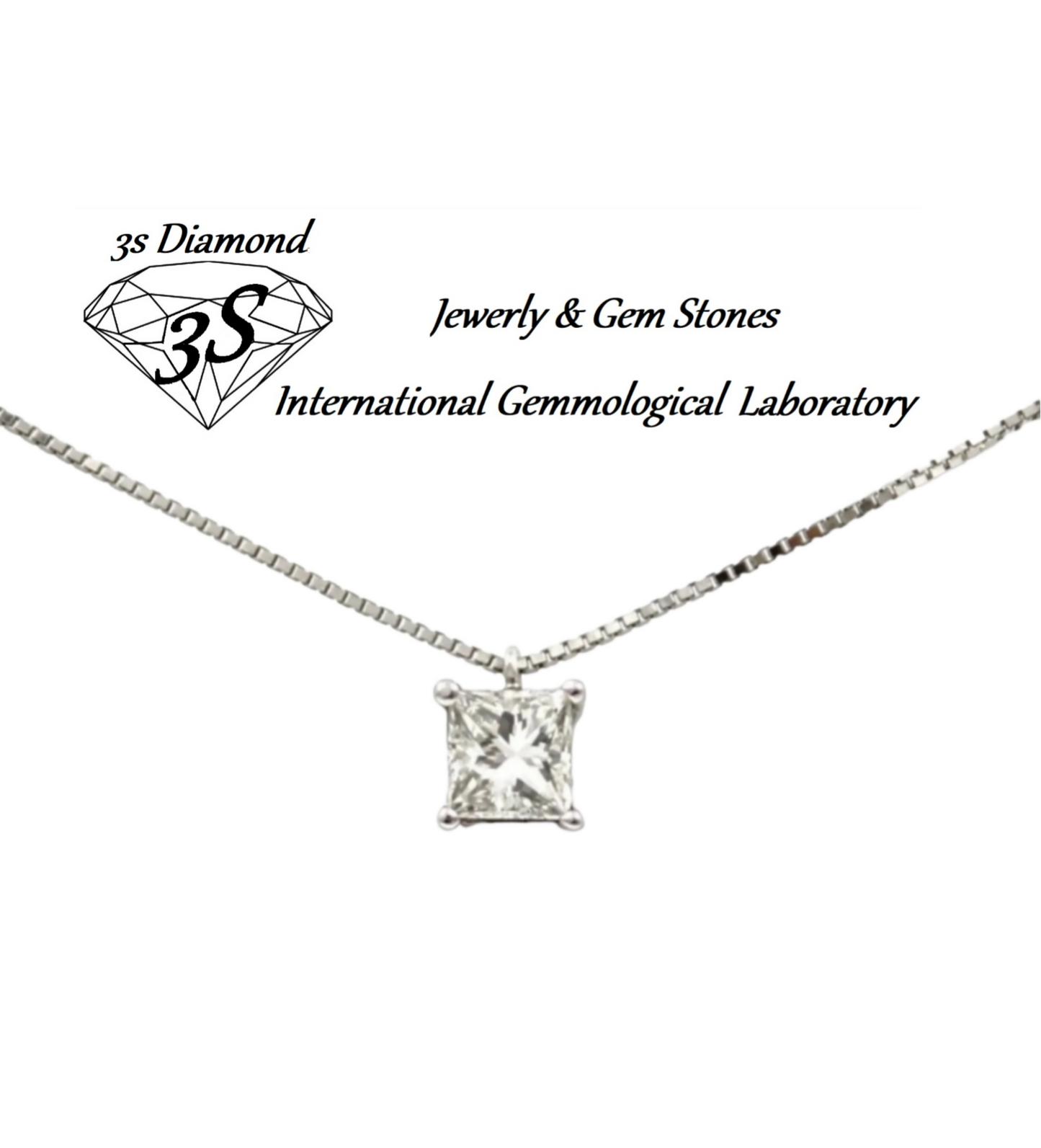 ciondolo punto luce in oro bianco 18k e diamante naturale taglio princess 0,20ct