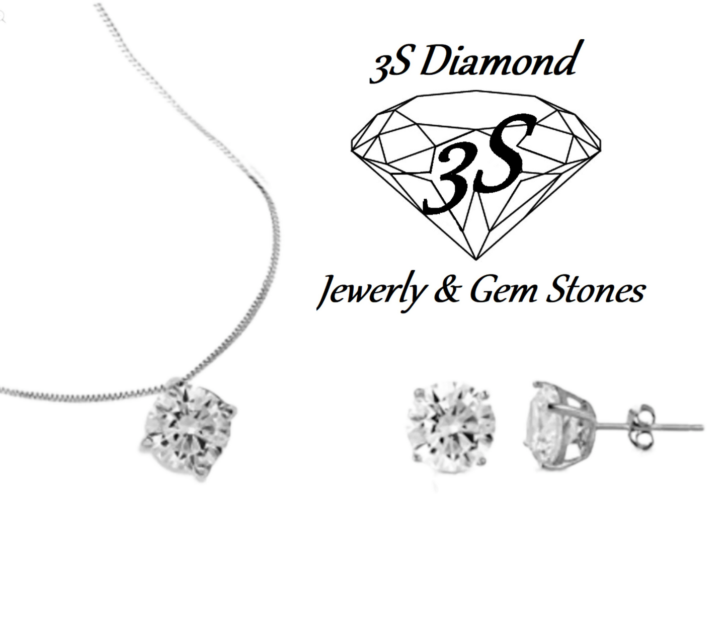 set completo in oro bianco 18k con ciondolo e orecchini punto luce e 3 diamanti naturali 1,35 ct color E VVS1