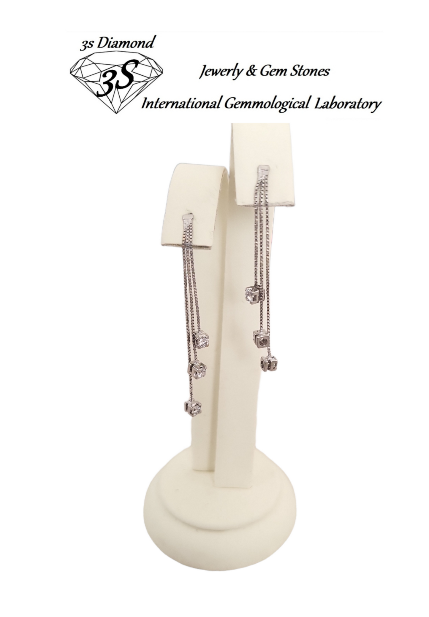 orecchini a striscie in oro bianco 18k e 6 diamanti naturale 0,90ct