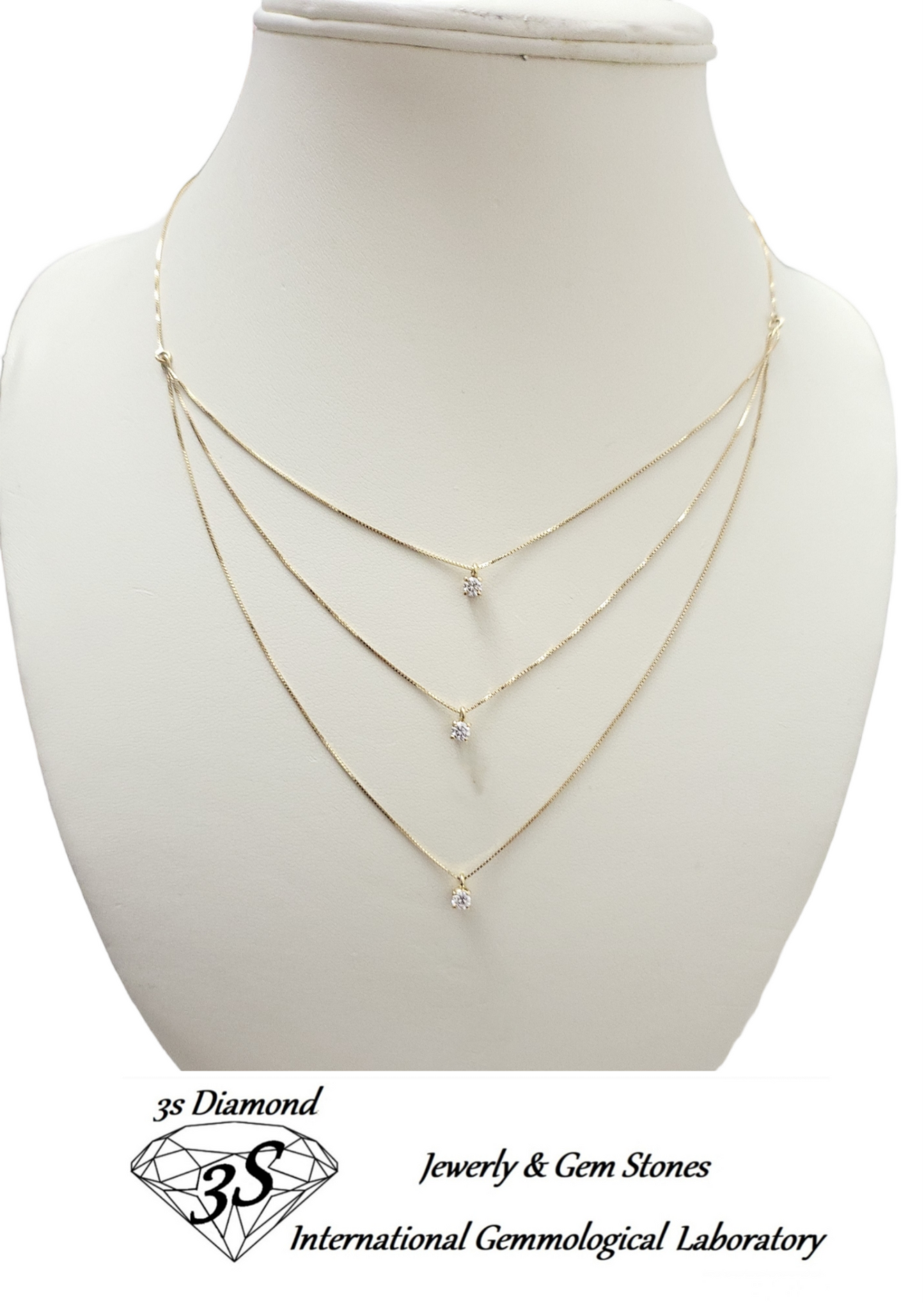 collana trilogy in oro giallo 18k e in 3 fila con 3 diamanti naturali 0,30ct