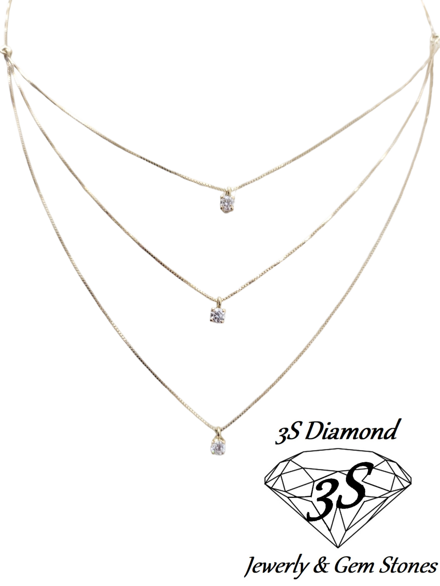 collana trilogy in oro giallo 18k e in 3 fila con 3 diamanti naturali 0,45ct