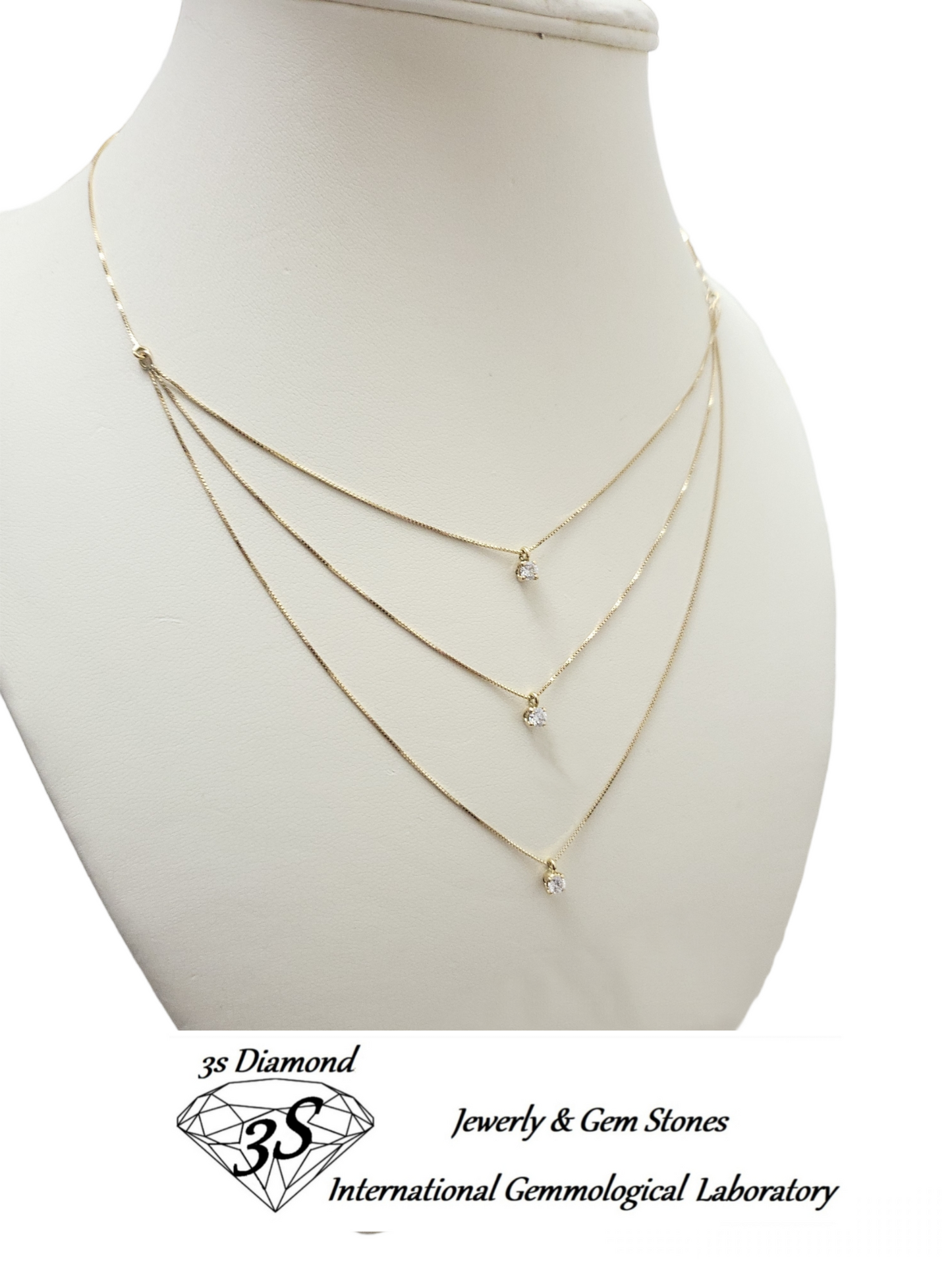 collana trilogy in oro giallo 18k e in 3 fila con 3 diamanti naturali 0,45ct