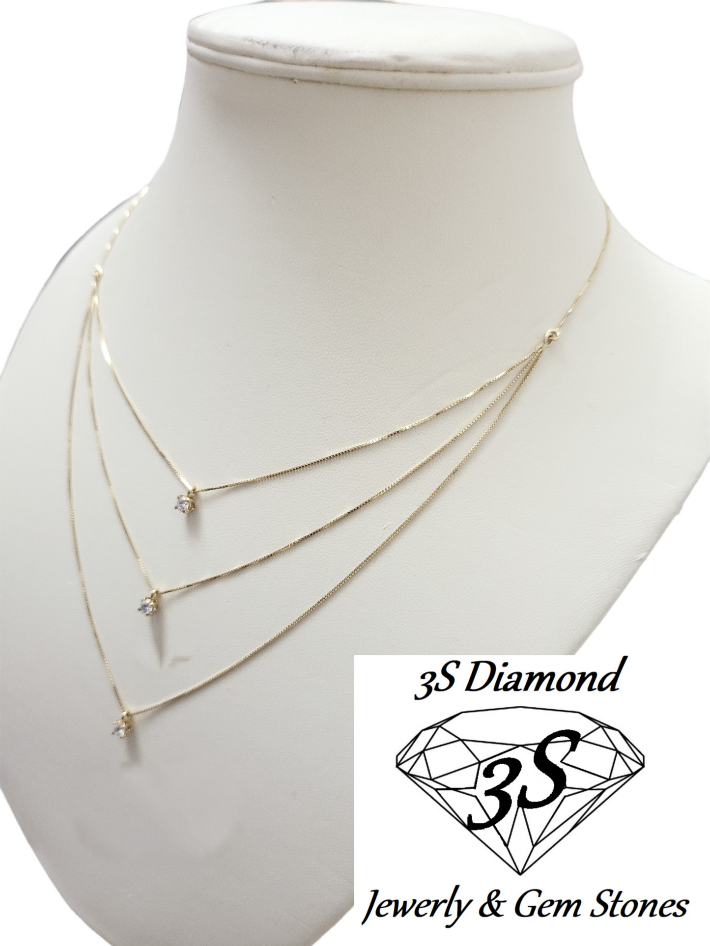 collana trilogy in oro giallo 18k e in 3 fila con 3 diamanti naturali 0,45ct