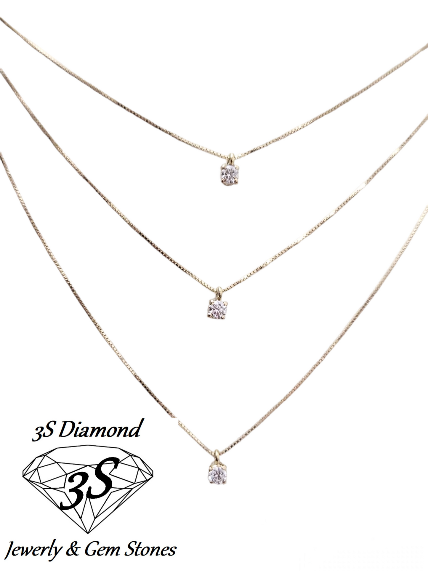 collana trilogy in oro giallo 18k e in 3 fila con 3 diamanti naturali 0,45ct