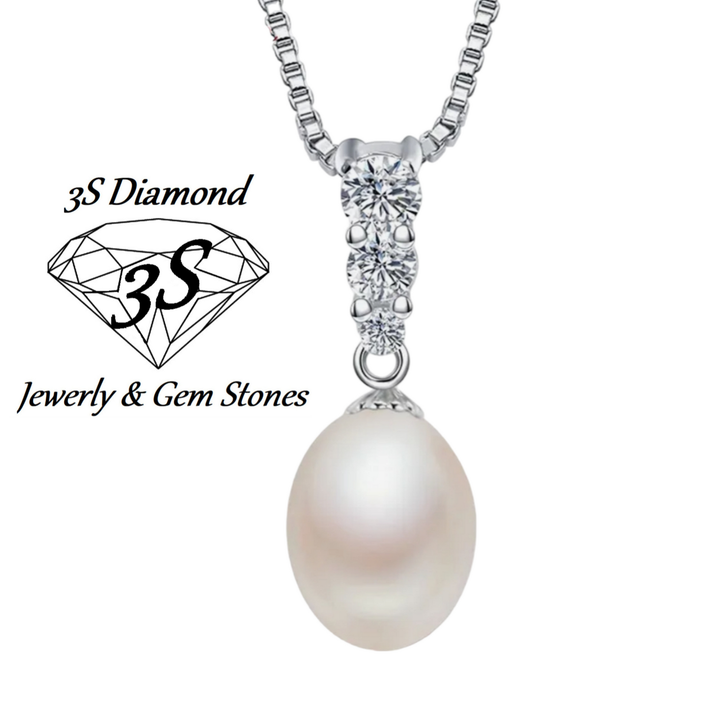 collana trilogy oro e diamante naturale 0,38ct e perla naturale