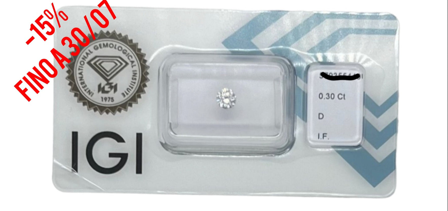 diamante naturale certificato IGI 0,30ct D IF