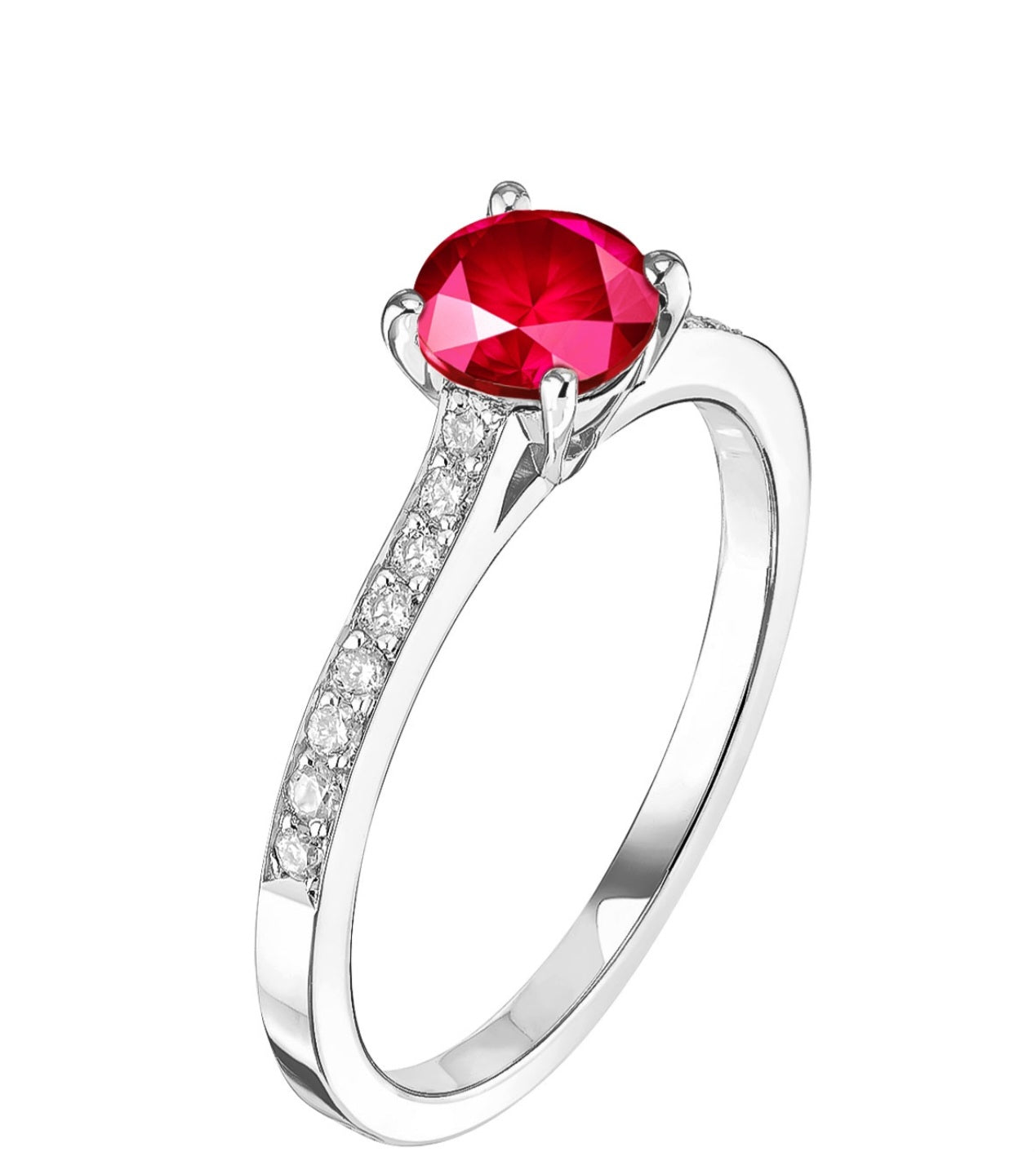 anello solitario in oro bianco 18k e 1 rubino naturale taglio ovale o brillante 2.00 ct