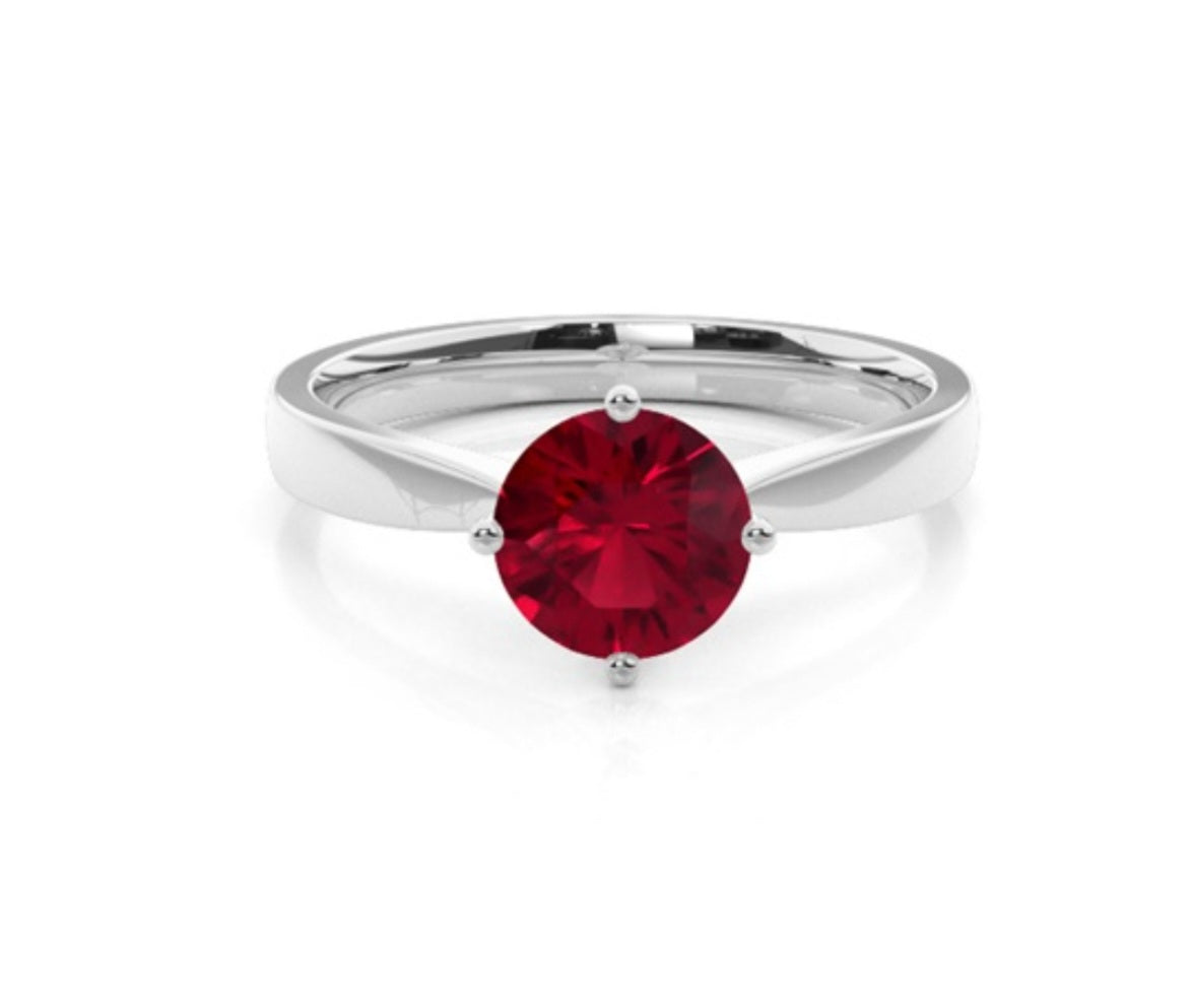 anello solitario in oro bianco 18k e 1 rubino naturale taglio ovale o brillante 2.00 ct